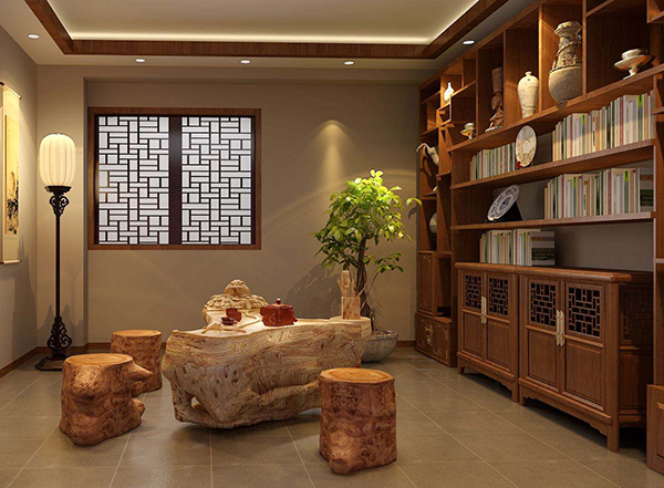 优雅轻奢别墅里的幽静茶室呈现出装修设计的美感
