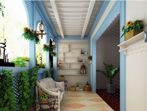 室内阳台设计选择合适的装饰花架，营造绿色情调氛围