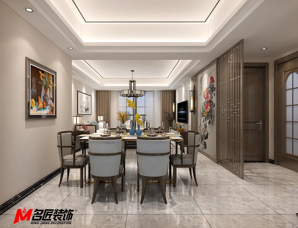 新中式风格室内装修设计效果图-中海寰宇三居123平米