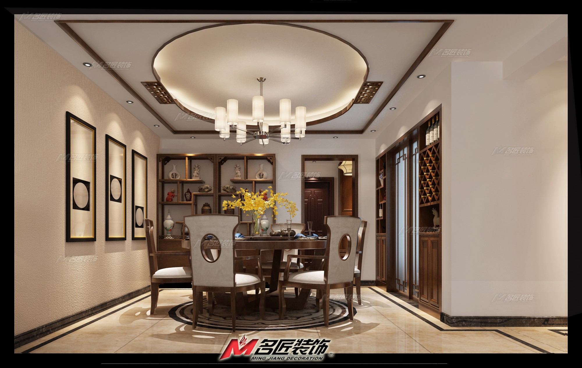 新中式风格室内装修效果图-丽日豪庭三居146平米