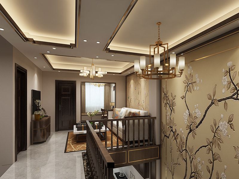 新中式风格室内装修效果图-潇湘新区复式320平米