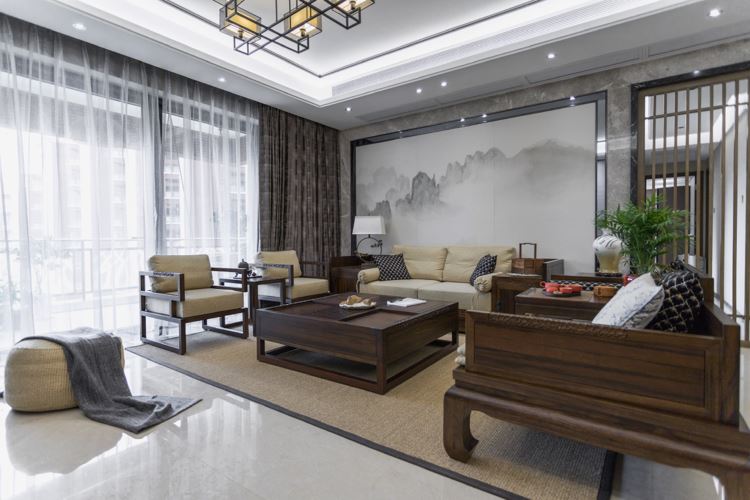 装修案例新中式风格室内装修效果图-碧桂园凤凰城三居130平方米
