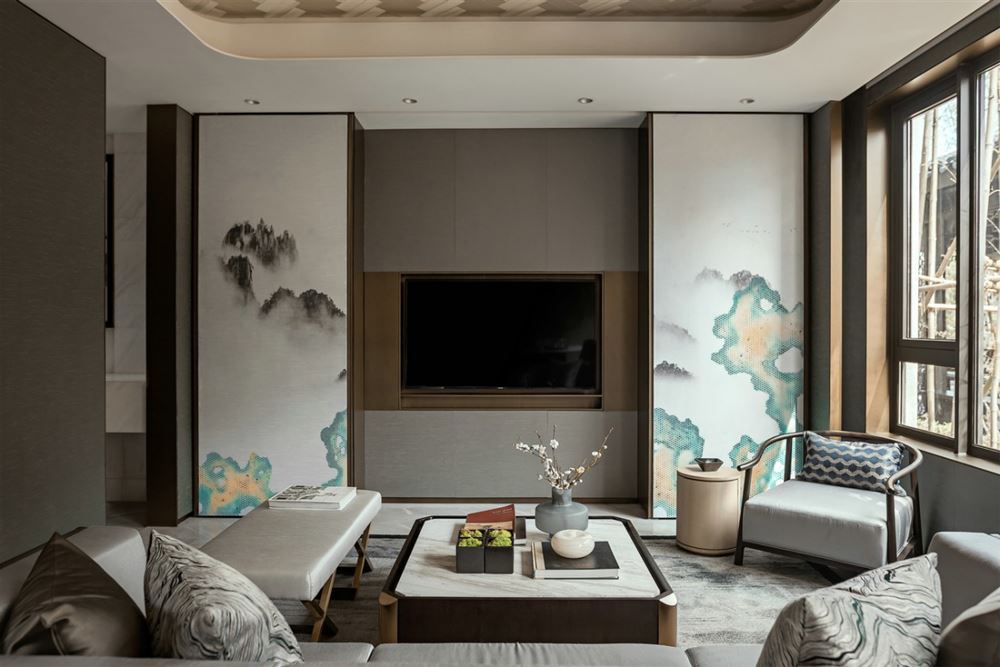 广州装修案例新中式风格室内装修效果图-广州中航城花园三居115平方米