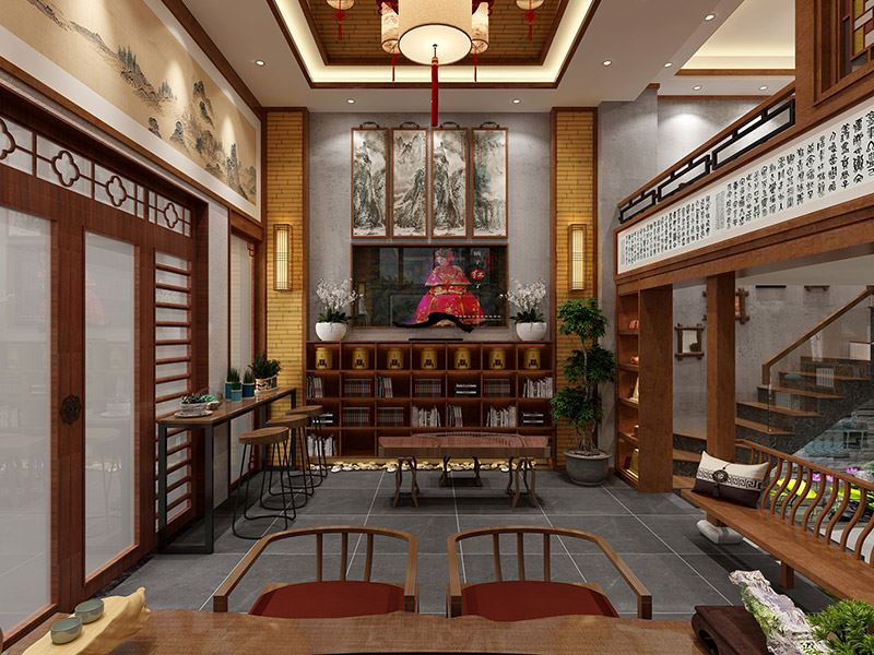 新古典风格室内装修效果图-华茶书轩私人会所180平米