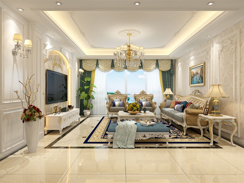 众域御景湾139平米三居-欧式奢华风格家装设计室内装修效果图