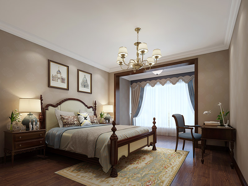 龙光天湖郦都复式240平米新中式风格装修案例-卧室