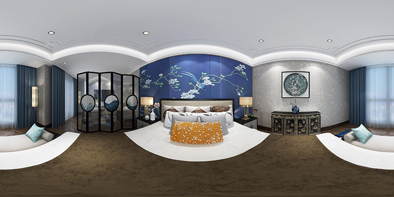 黄岐中南海晖园别墅320平米新中式风格室内装修案例-卧室