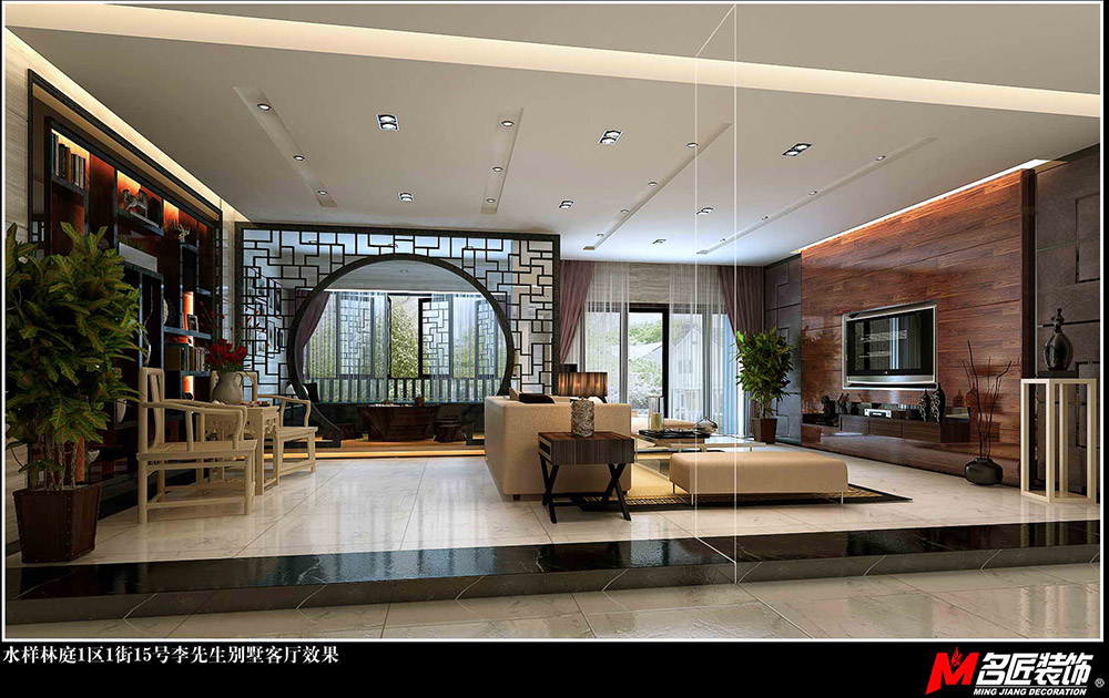 东祥林庭别墅430平米新中式风格装修案例-客厅