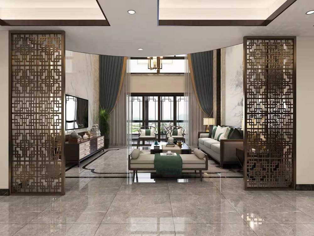 东岸桂园五居190平米-新中式风格装修案例-客厅