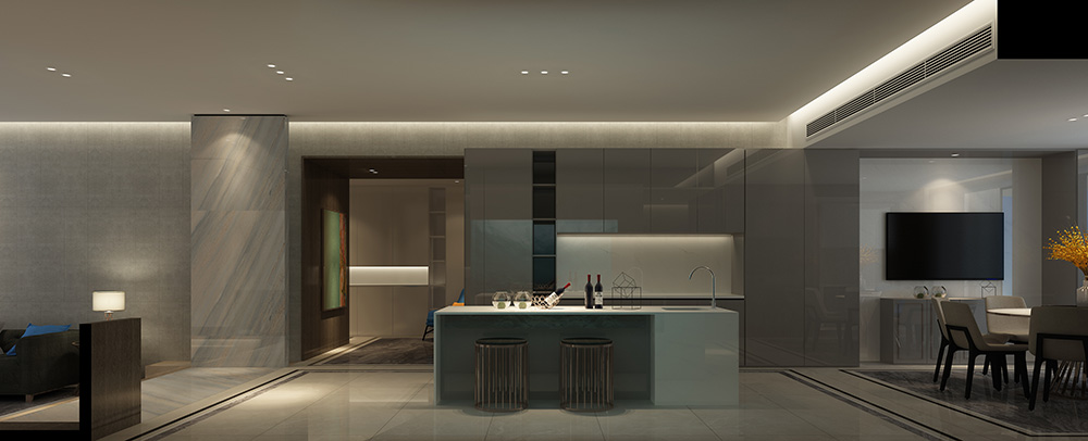 现代简约风格室内装修设计效果图-钻石之家富春山居-室内厨房装修设计