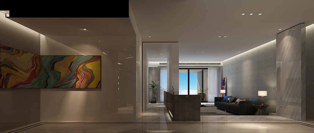 现代简约风格室内装修设计效果图-钻石之家富春山居-室内客厅装修设计