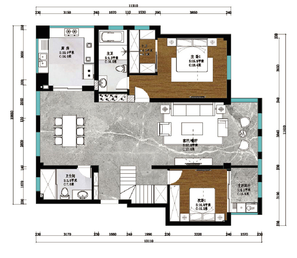 复式大宅室内装修设计-首层布局图