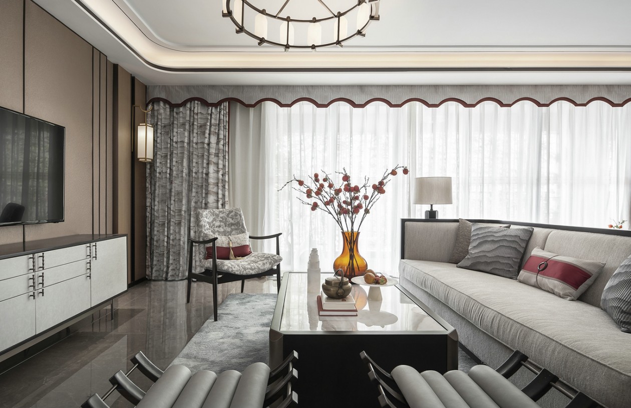 新中式风格室内家装案例效果图-客厅沙发